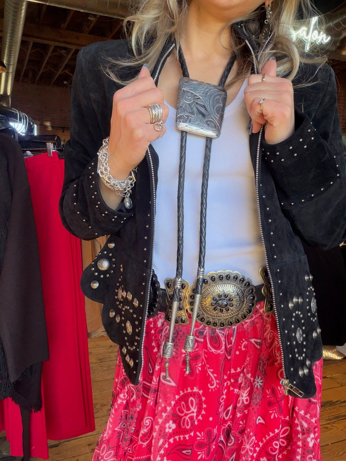 Suede Concho Jacket - Black - Scully - L191