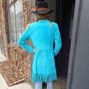 Suede Fringed Coat - Turquoise - Scully - JSY2T