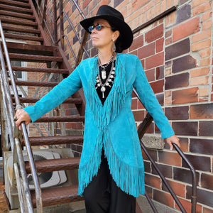 Suede Fringed Coat - Turquoise - Scully - JSY2T