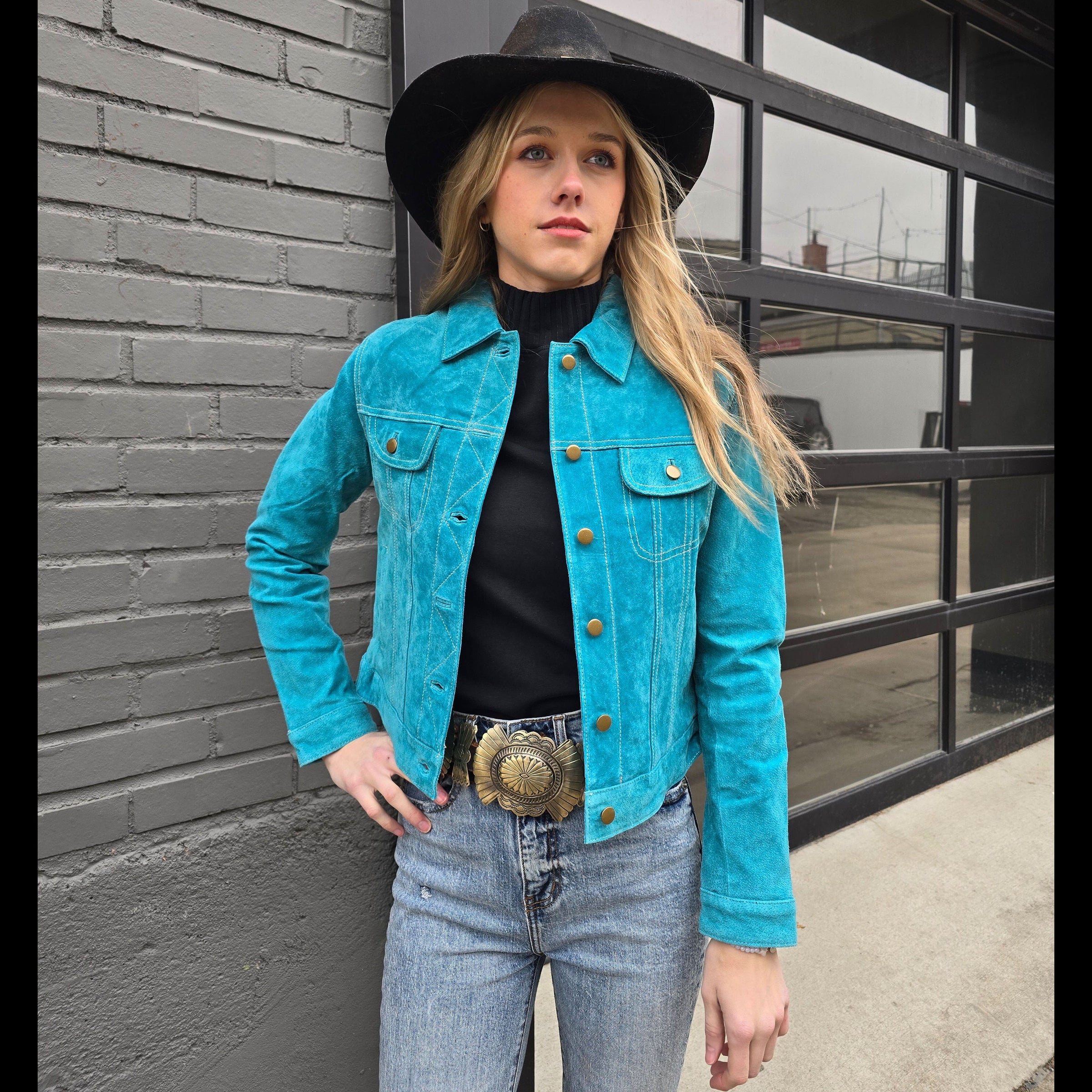 Suede Jean Jacket Turquoise Scully L107T