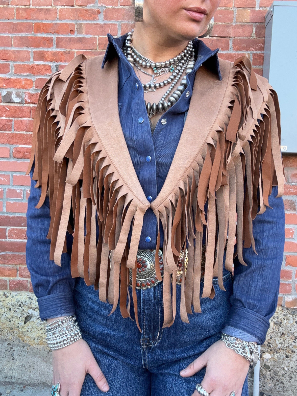 Suede Like Fringed Shawl - Scully - HC937