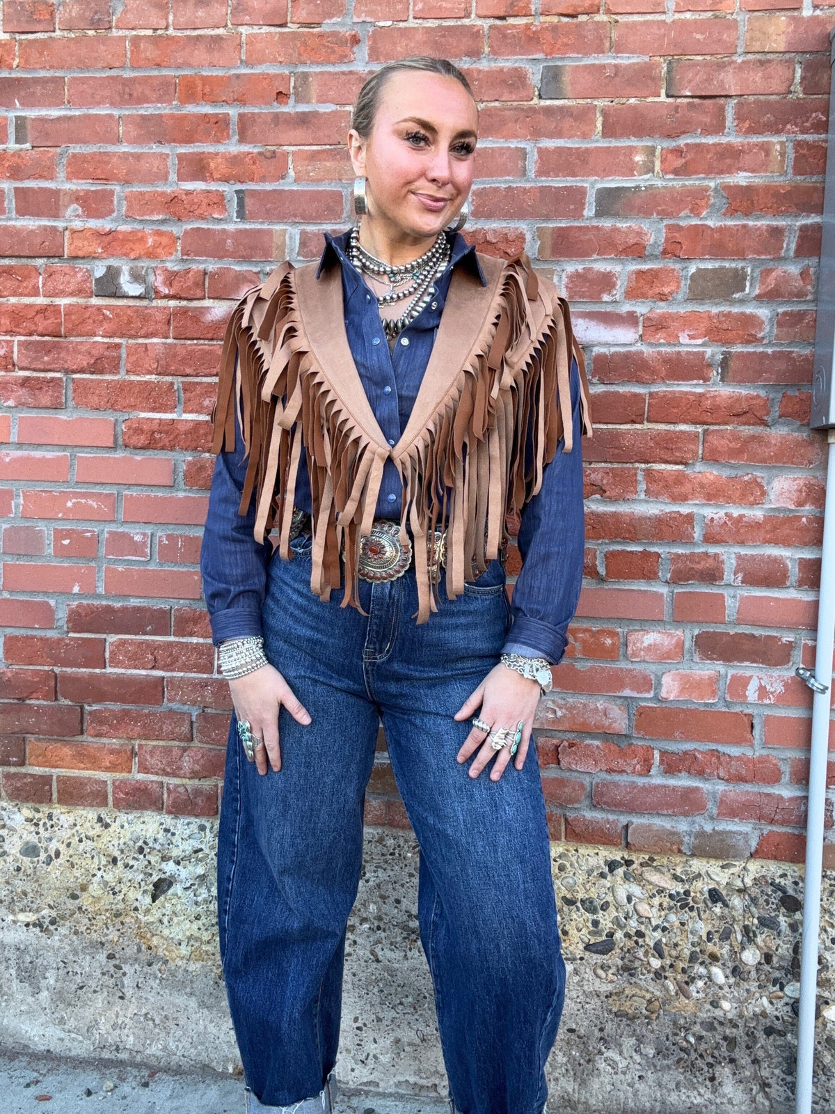 Suede Like Fringed Shawl - Scully - HC937