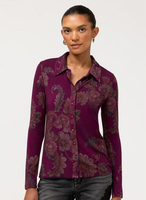 Tazari Burgundy Fitted Button Down - 19626