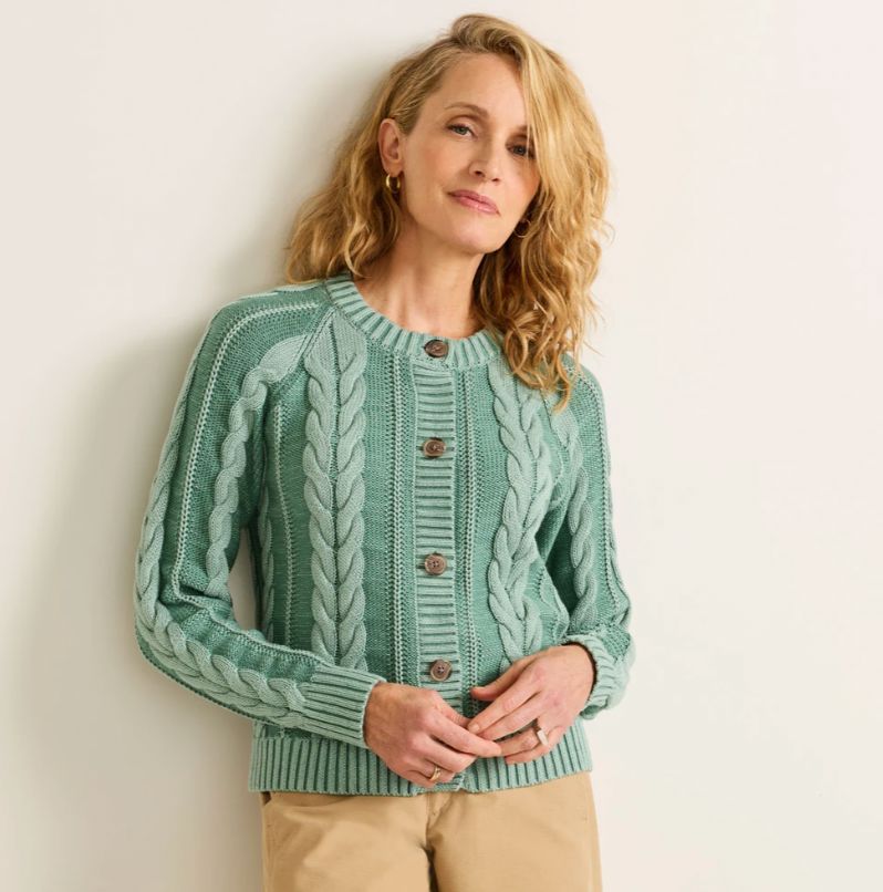 Teal Blue Cotton Cable Cardigan - Pendleton - TC010T