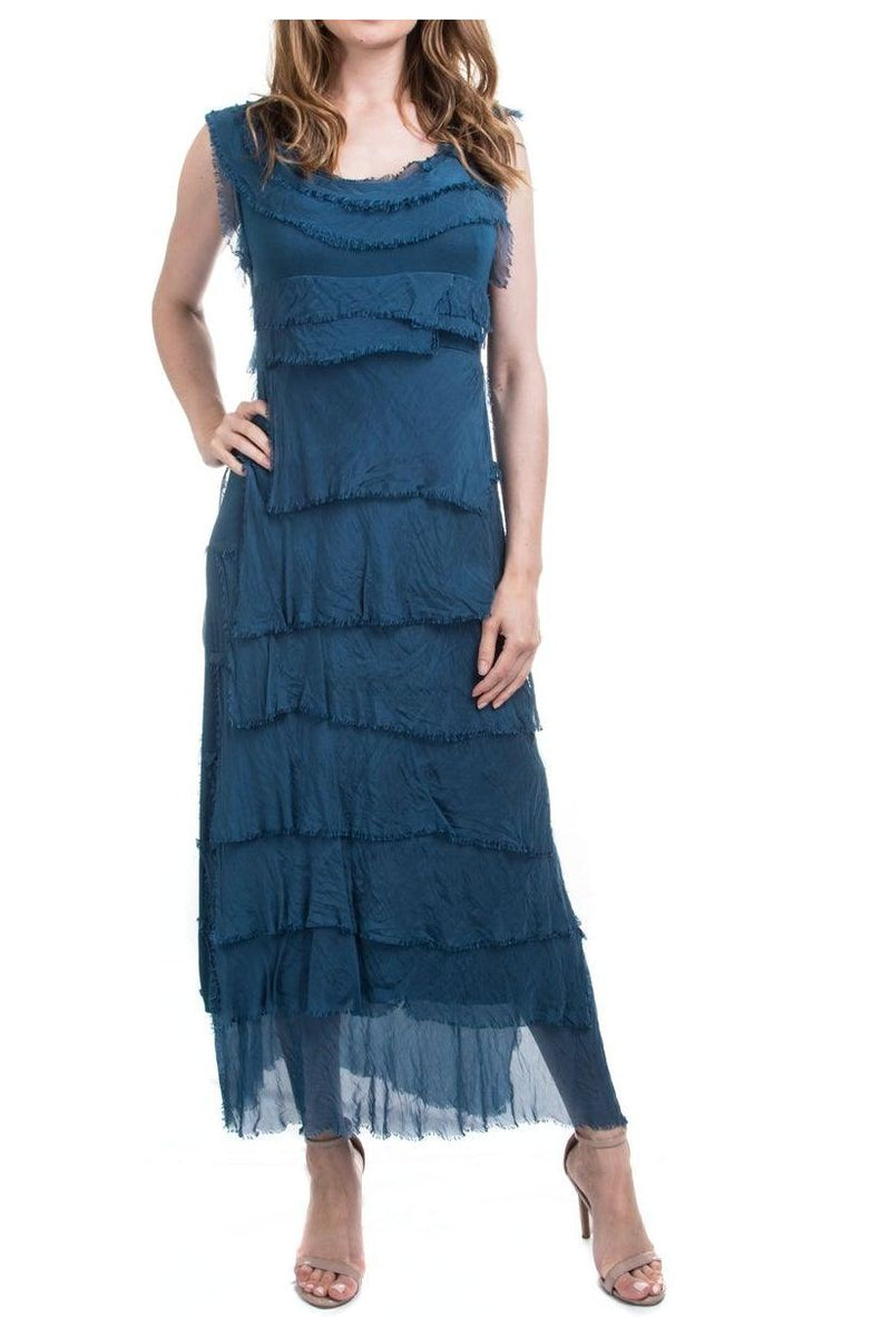 Teal Silk Tiered Maxi Dress - DGG2-TL