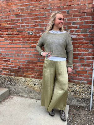 Textured Satin Palazzo Pant - Celadon - 4334