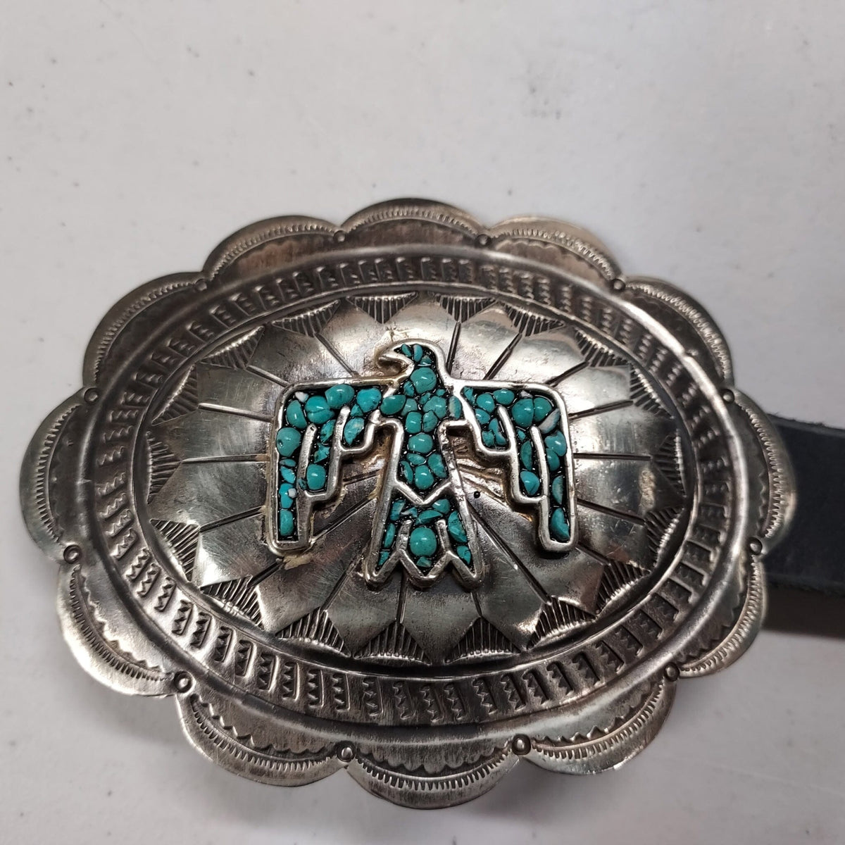 Thunder Bird/Turquoise Chip/German Silver Concho Belt - BBAR67