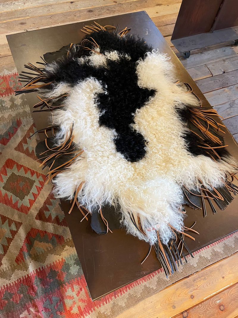 Tibetan Curly Lamb/Leather Table Topper - TTBS-2