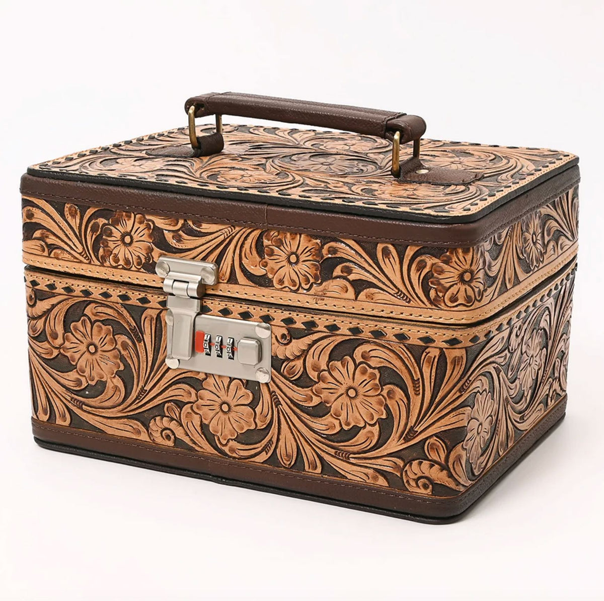 Tooled Leather/Lockable Jewelry/Accessory Case - ADBGA633