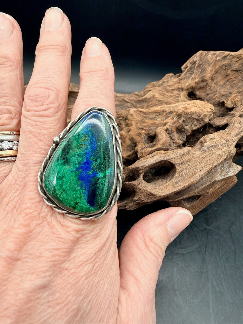 Triangular Malachite/Sterling Silver Ring - RMH218