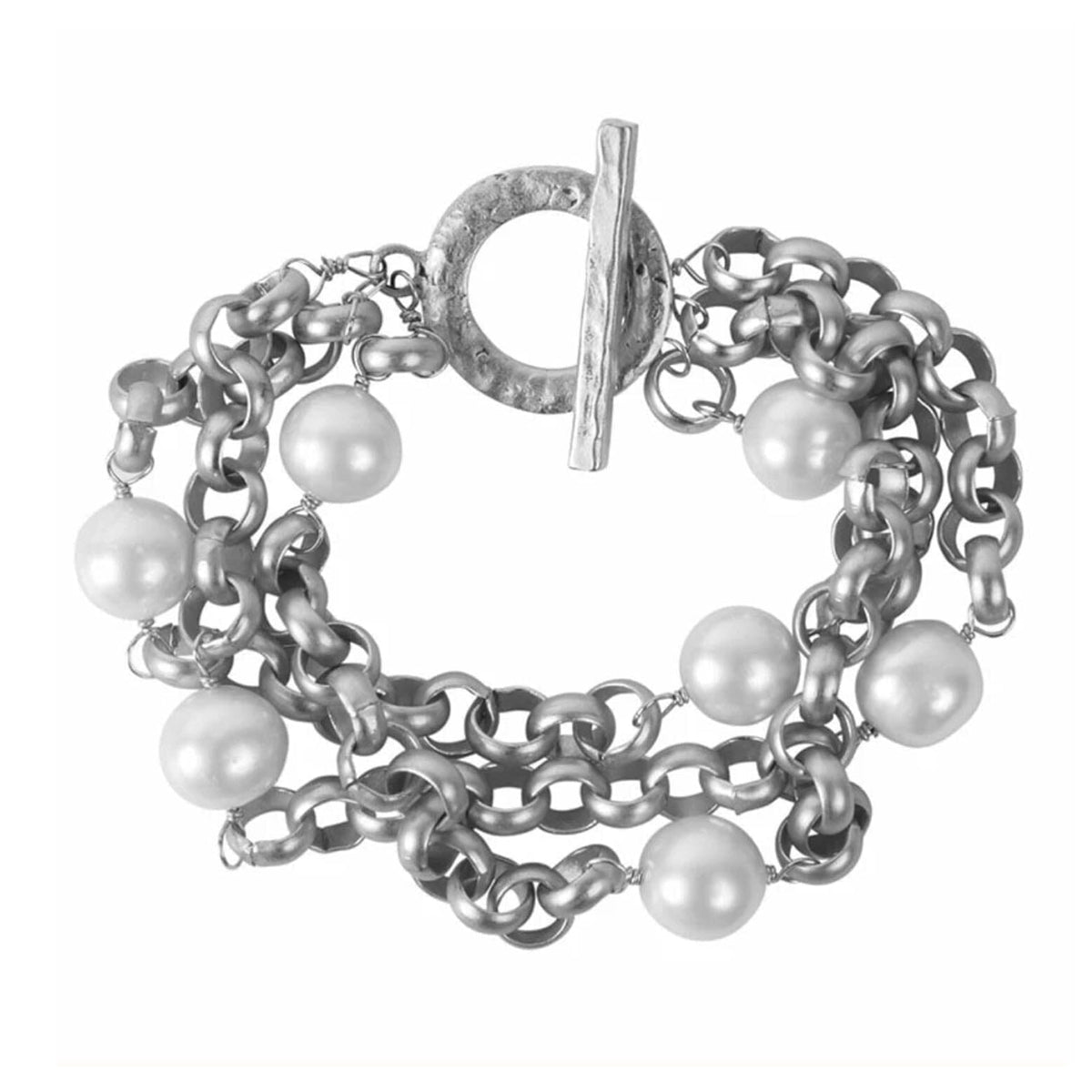 Triple Strand Silver W/Pearls Bracelet - GP225-01S