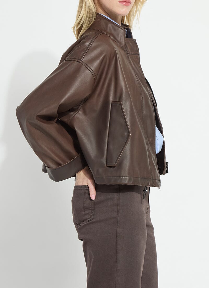 Truffle Oversized Washed Vegan Leather Jacket - 8261