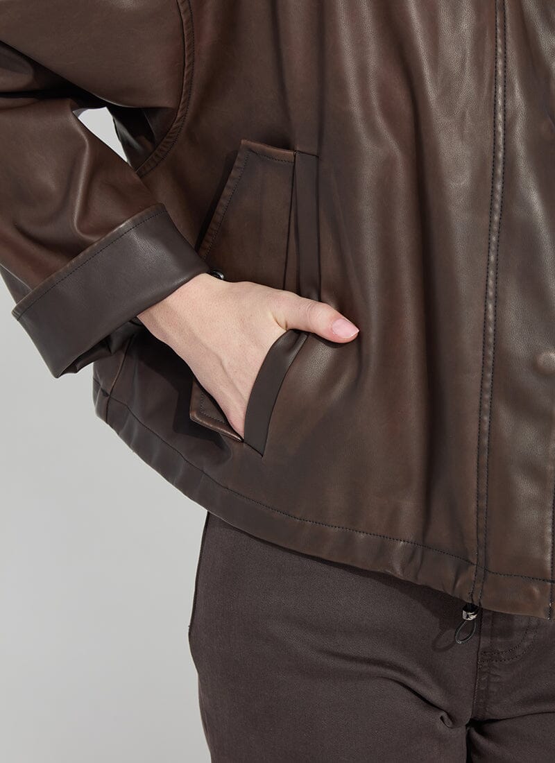 Truffle Oversized Washed Vegan Leather Jacket - 8261