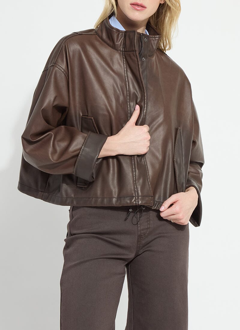 Truffle Oversized Washed Vegan Leather Jacket - 8261