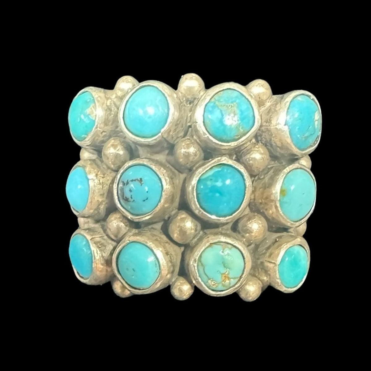 Turquoise 12 Stones Sterling Ring - Size 8 - RMH423