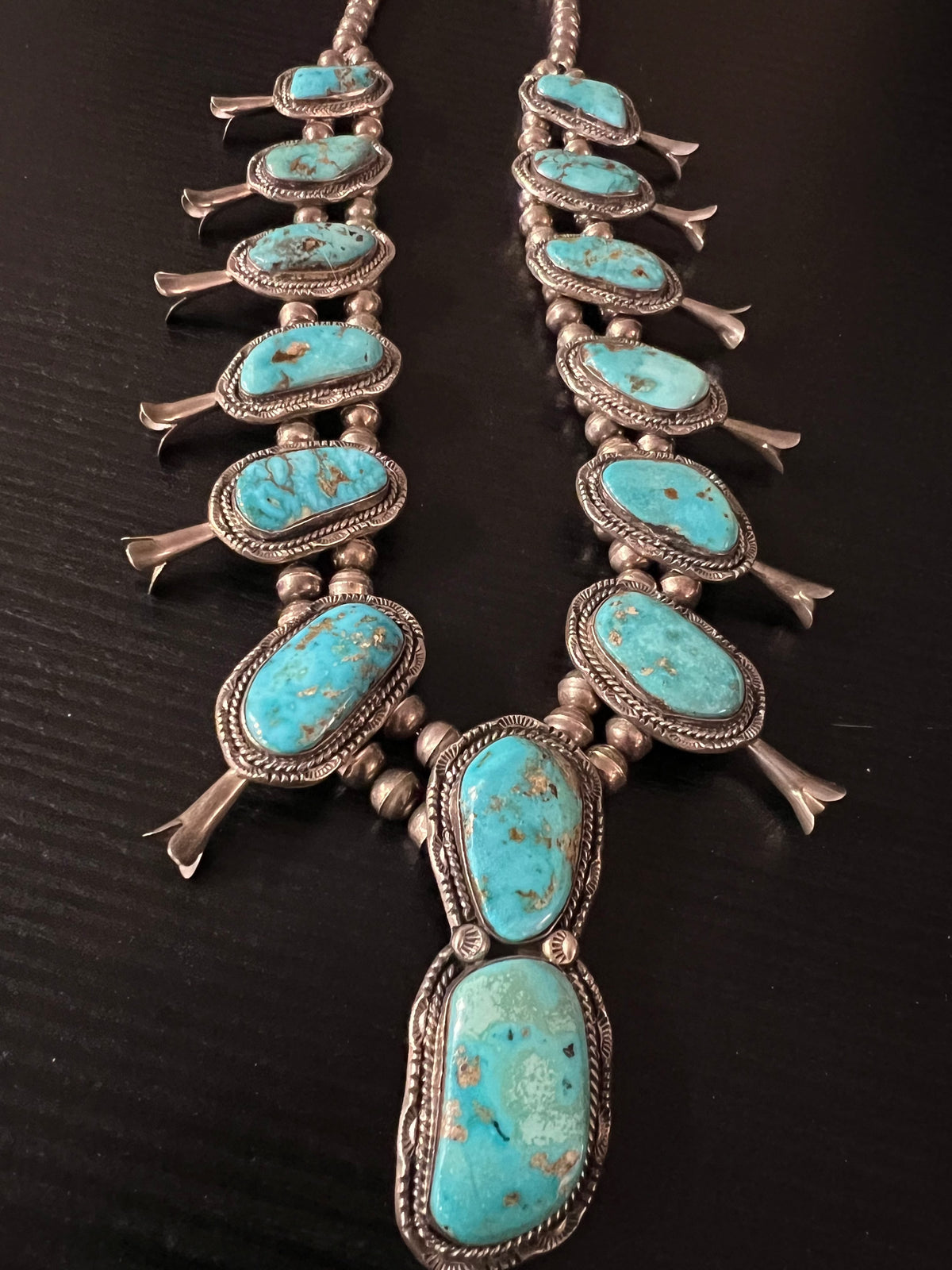 Turquoise 14 Stone Squash Blossom - SQMH39