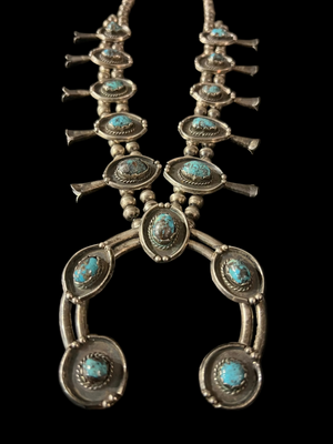 Turquoise 15 Stone/Sterling Silver Squash Blossom - SQMH41