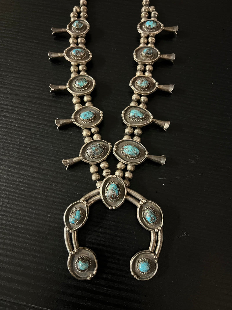 Turquoise 15 Stone/Sterling Silver Squash Blossom - SQMH41