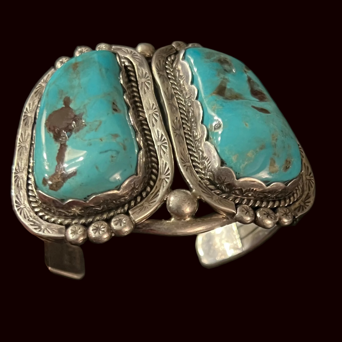 Turquoise 2 Stone/Sterling Silver Cuff - CMH199