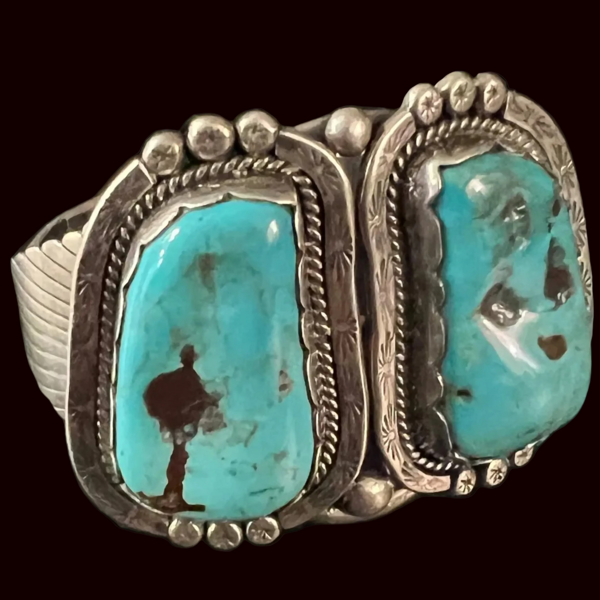 Turquoise 2 Stone/Sterling Silver Cuff - CMH199