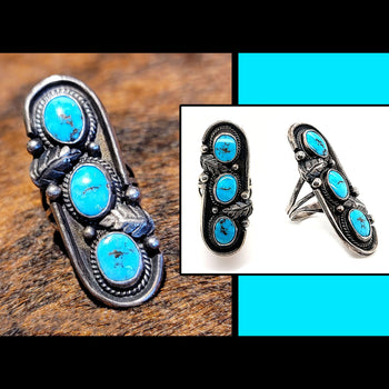 Turquoise 3-Stone Ring - Size 6-3/4 - RMH14