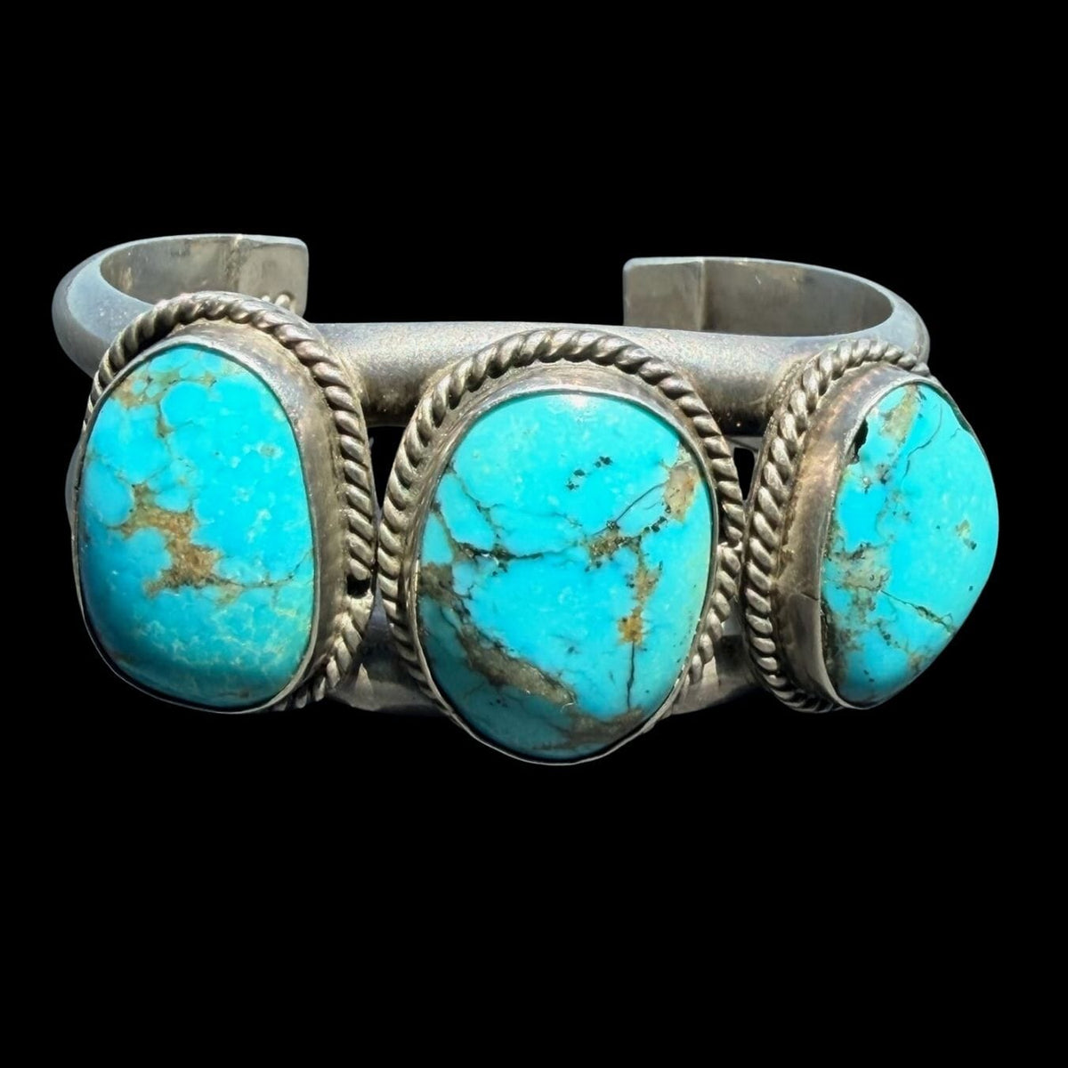 Turquoise 3-Stone Sterling Silver Cuff - CMH253