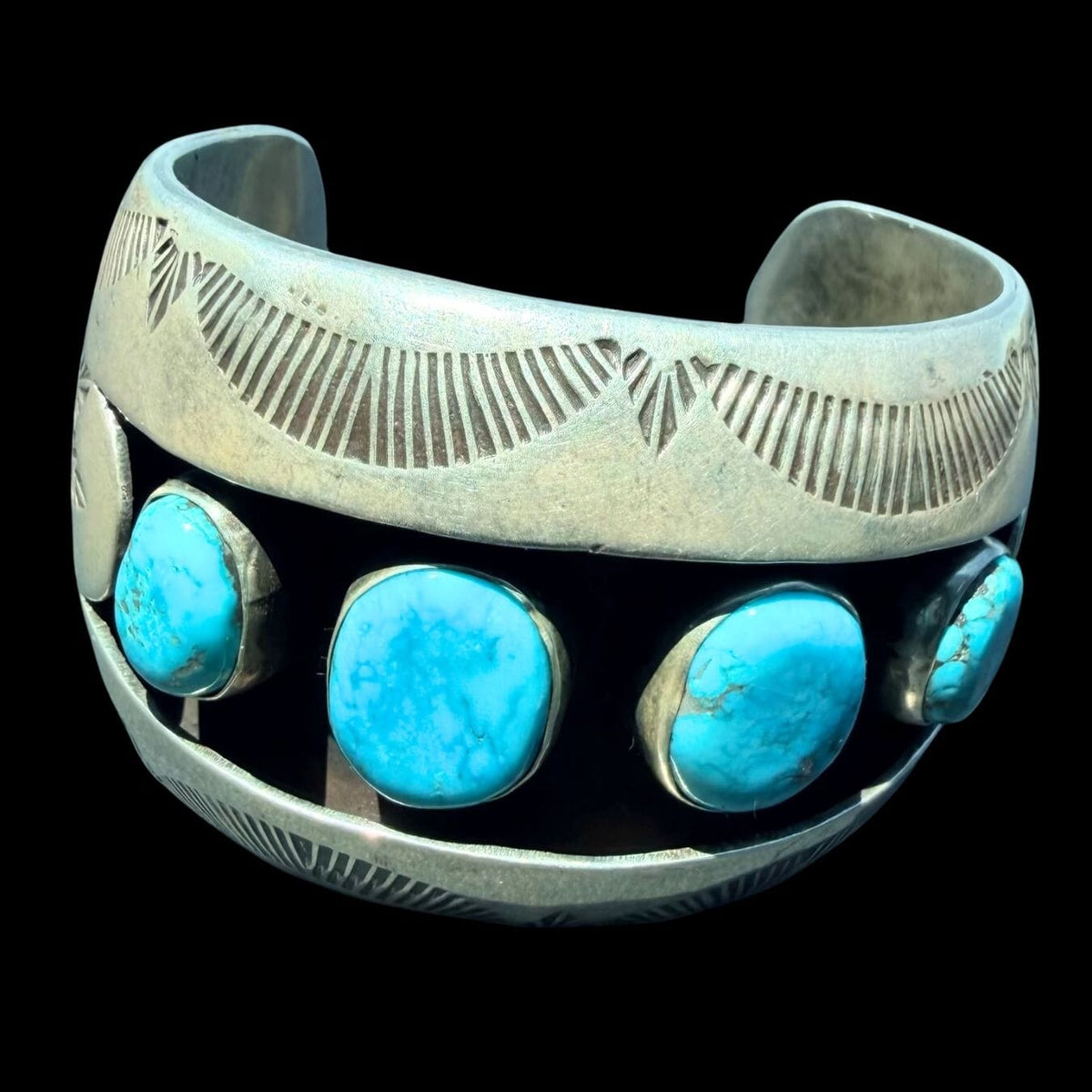 Turquoise 4Stone Sterling Silver Cuff. CMH259