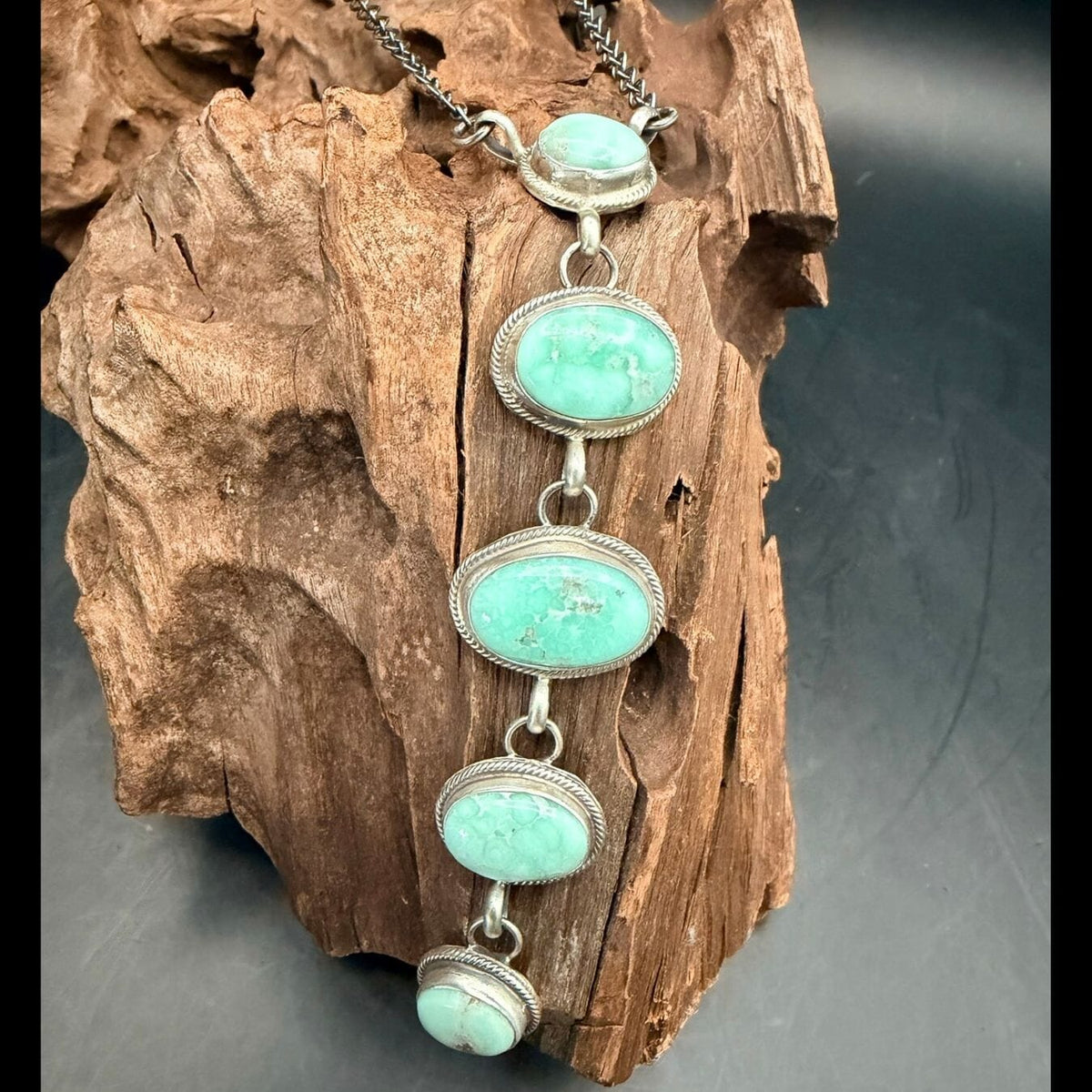 Turquoise 5-Stone Sterling Chain Necklace - NSL40