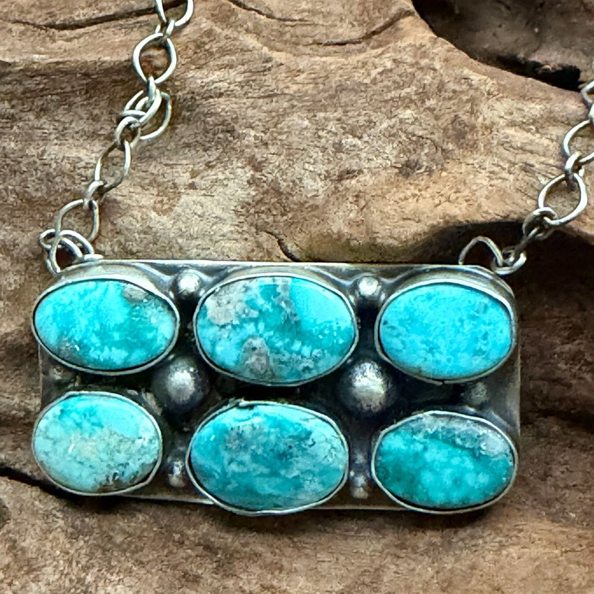 Turquoise 6-Stone Sterling Chain Necklace - NSL38