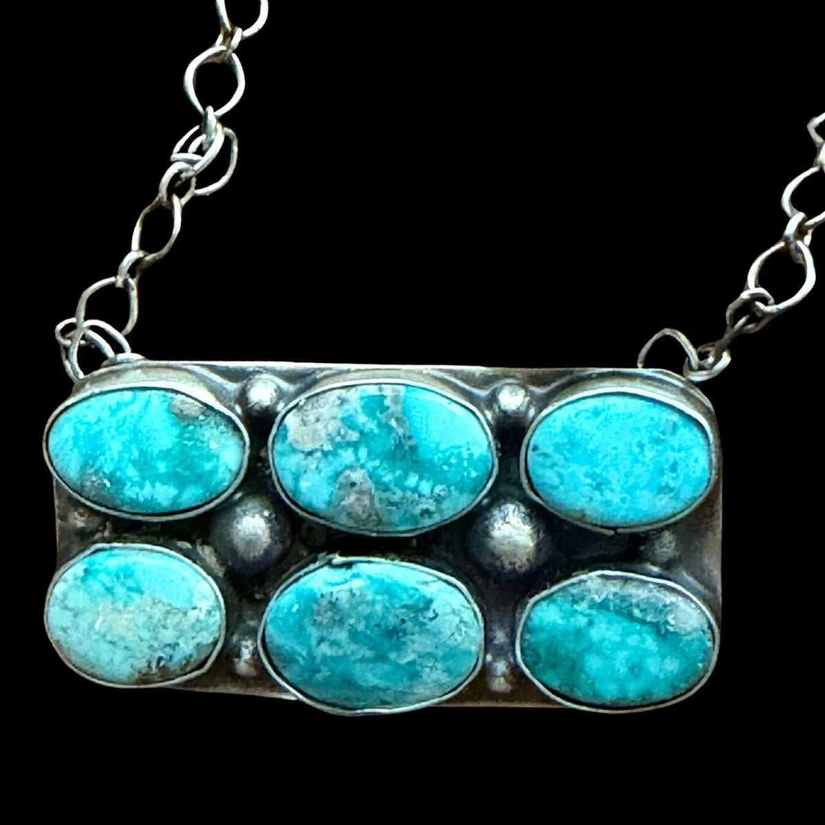 Turquoise 6-Stone Sterling Chain Necklace - NSL38