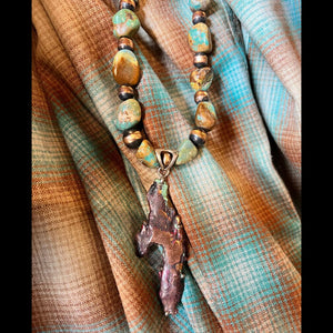 Turquoise and Copper Pearl Necklace with Copper Pendant - NSZ90