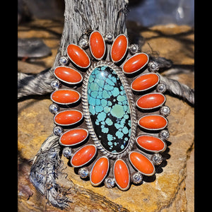 Turquoise and Red Coral Ring - Size 5.5 - RSW17