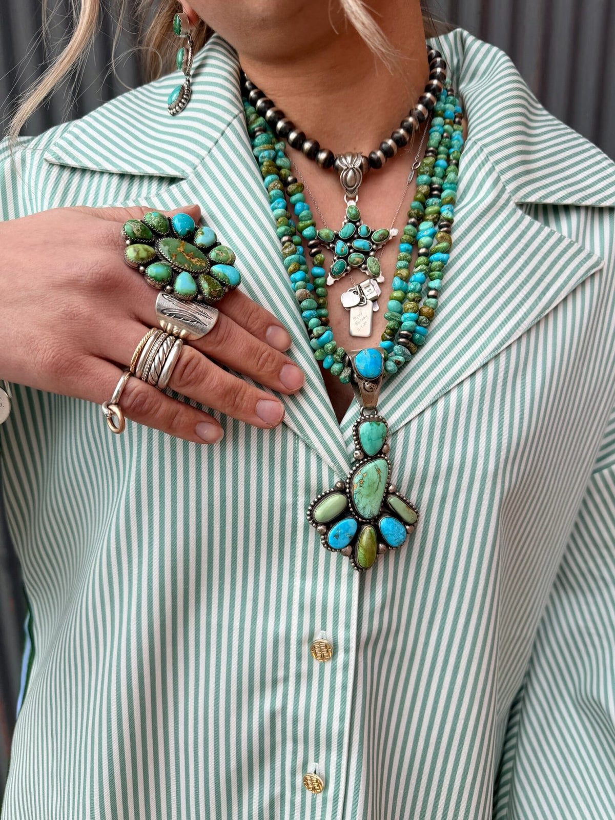 Turquoise & Blue Beads With Sterling Pendant- NECK184