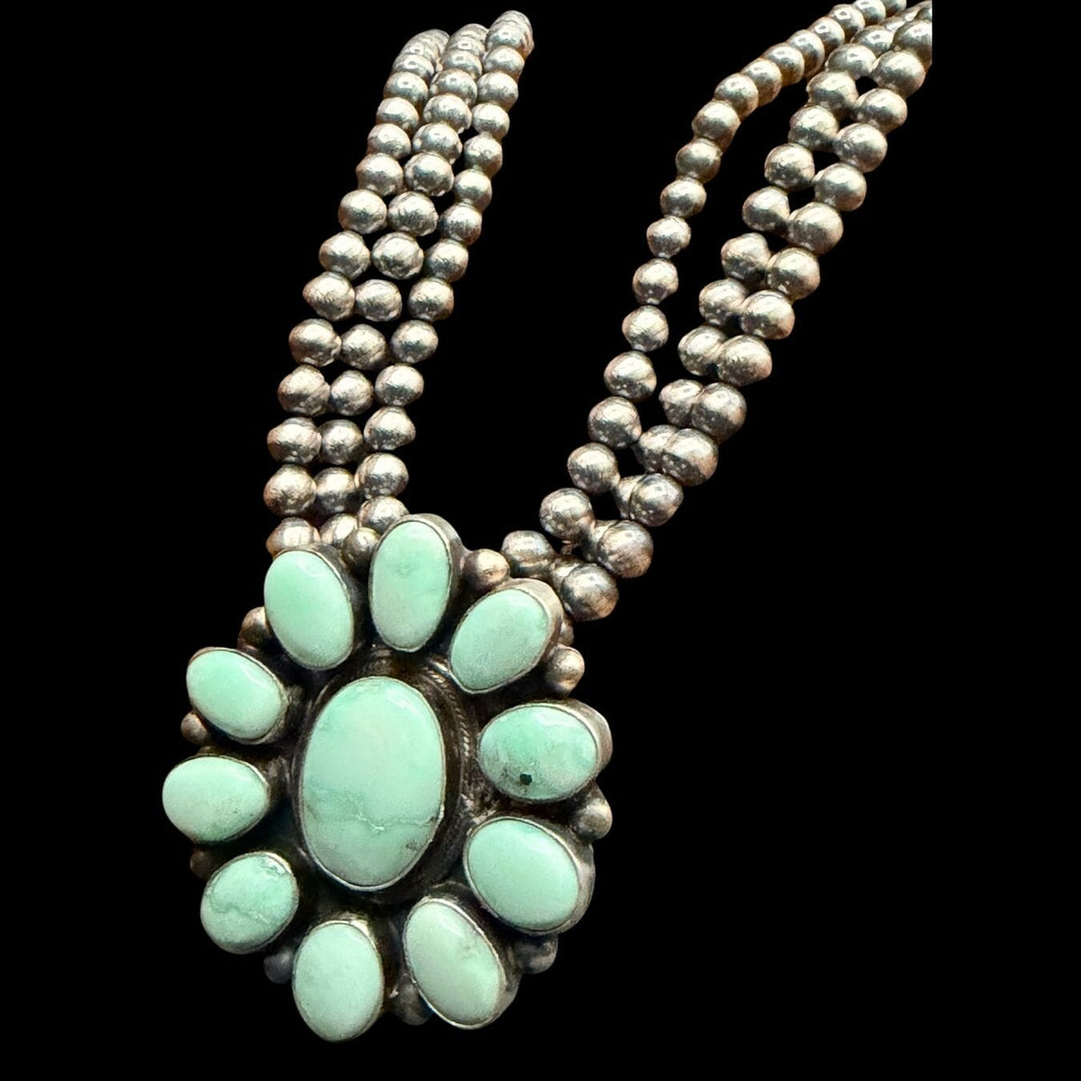 Turquoise Cluster & Silver Pearls Necklace - NSL33