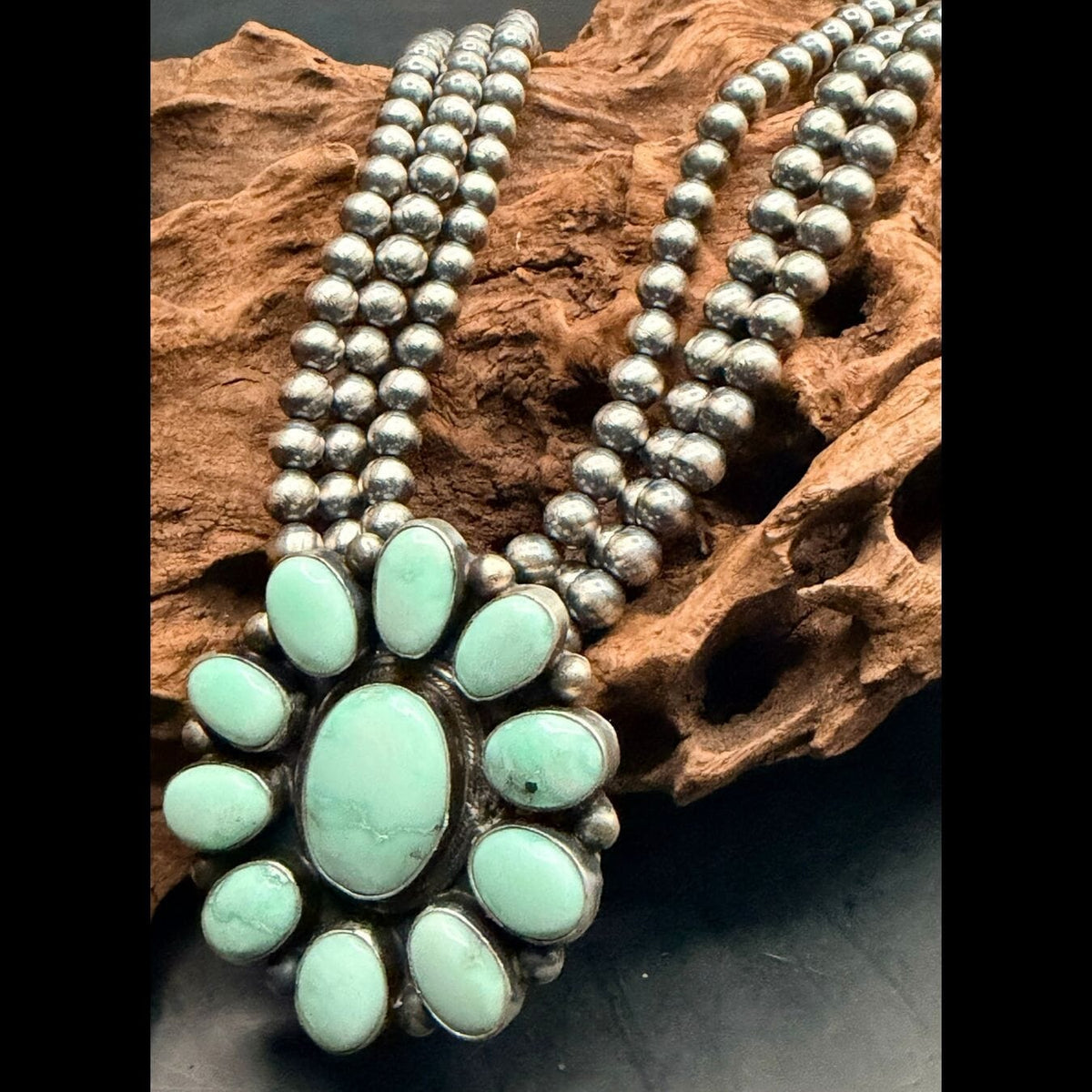 Turquoise Cluster & Silver Pearls Necklace - NSL33