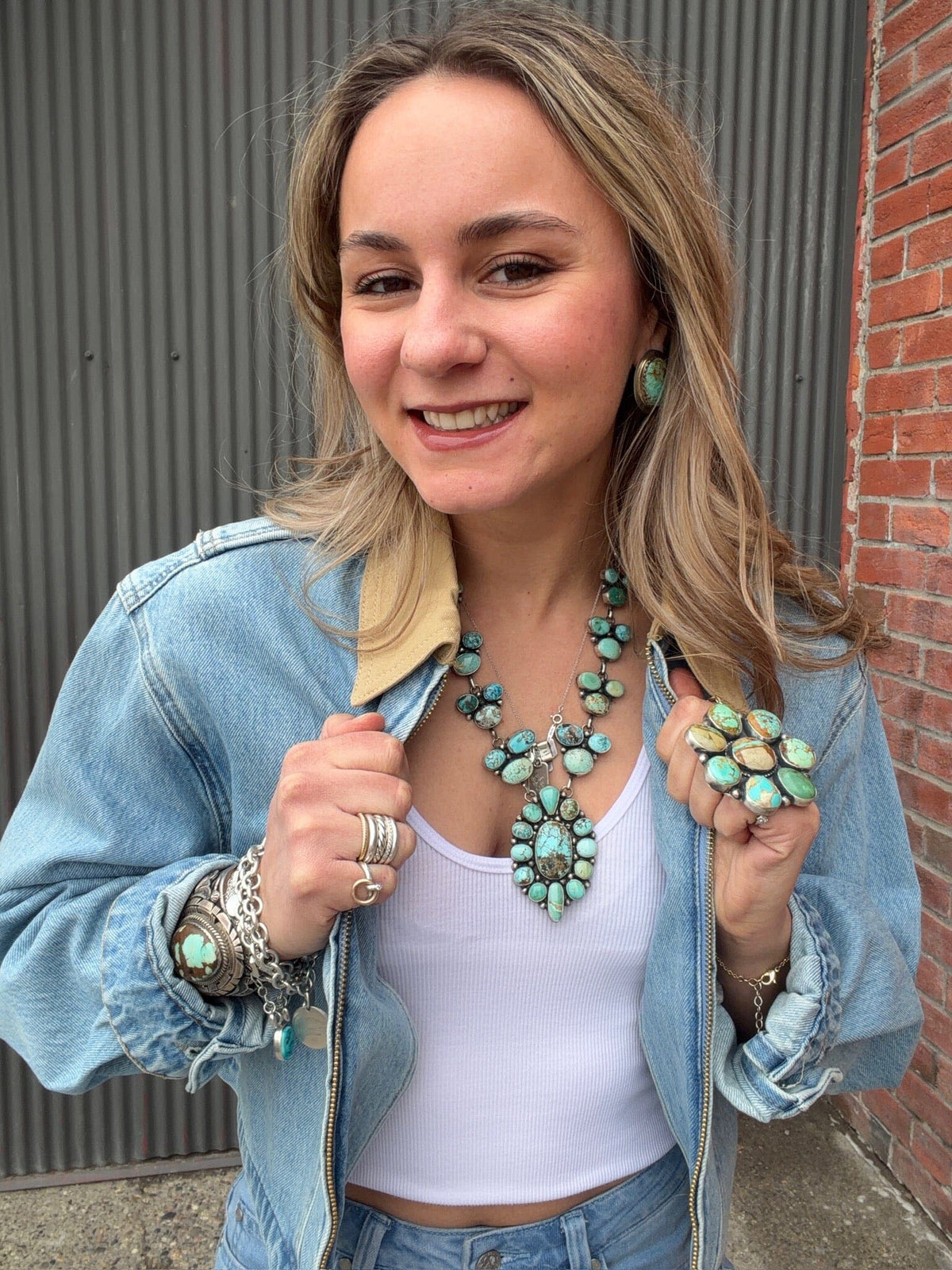 Turquoise Cluster/Sterling Silver Necklace - NSL26