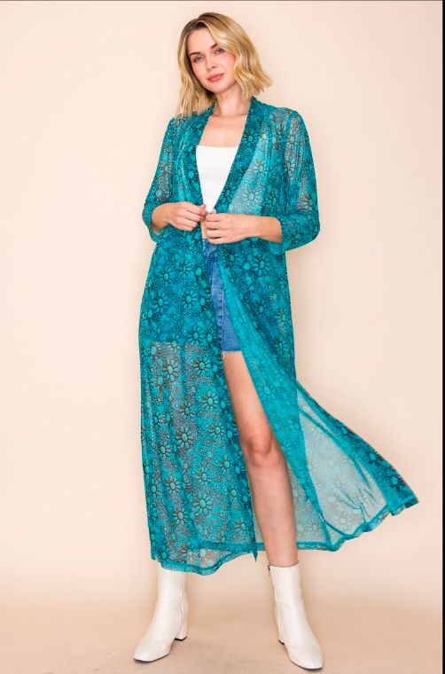 Turquoise Concho Mesh Duster - 4626TQ