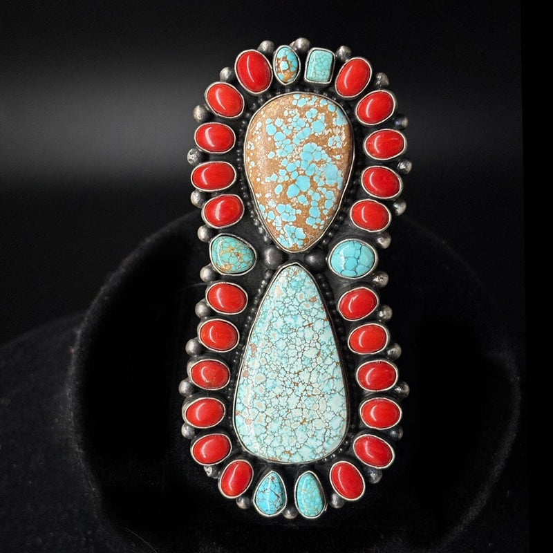 Turquoise / Coral Mult-Stone Ring - Size 9-1/2 - RSL29