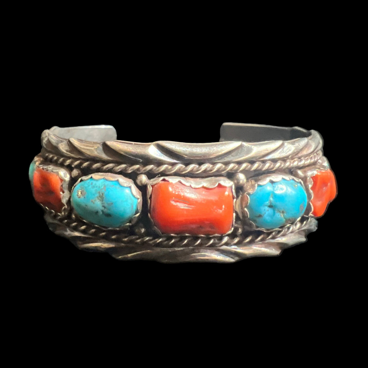 Turquoise & Coral Vintage Cuff - CMH159