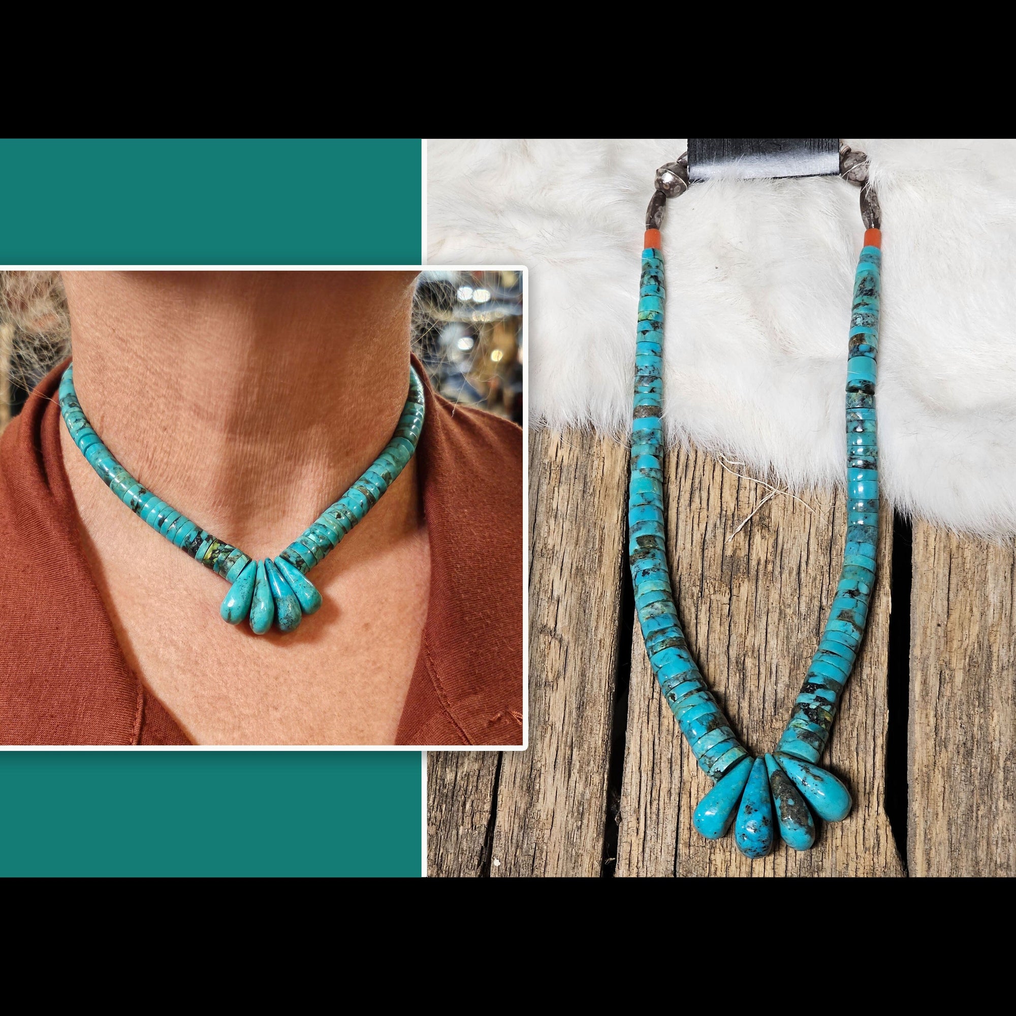 Turquoise Disc and Petal Necklace - NOA71