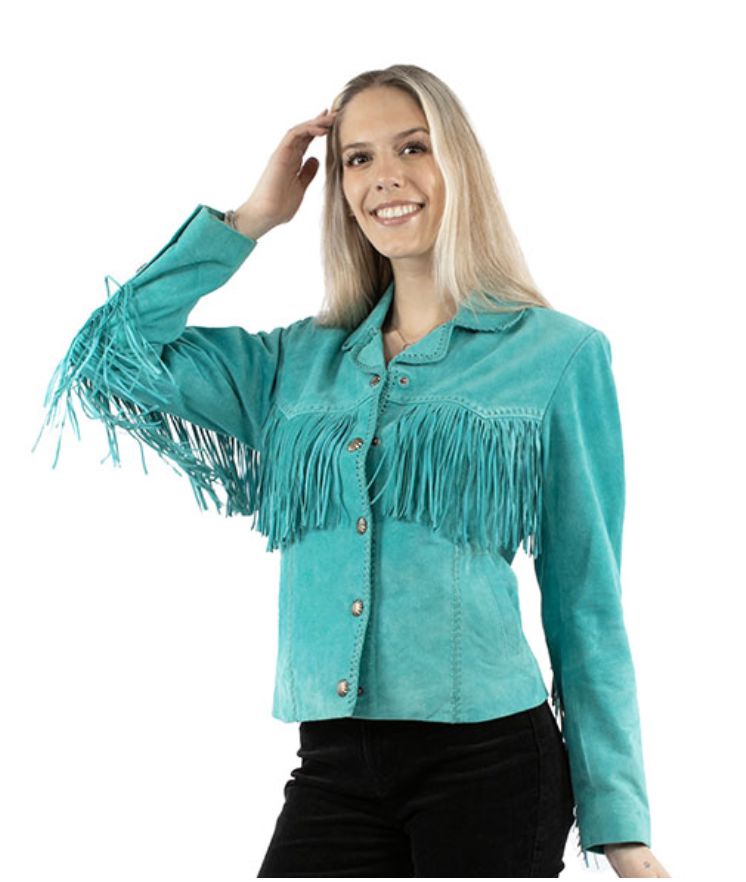 Turquoise Fringed Suede Jacket - Scully - L1080T