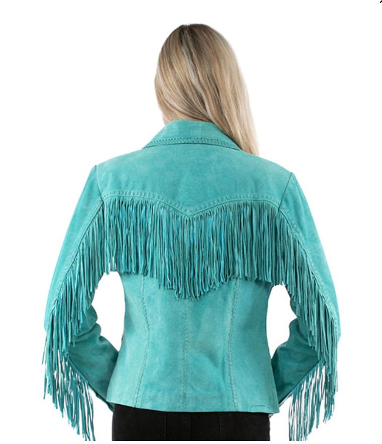 Turquoise Fringed Suede Jacket - Scully - L1080T