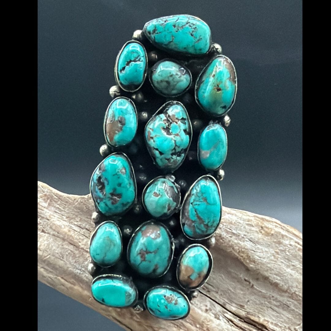 Turquoise German Silver Cluster Ring - RBAR7