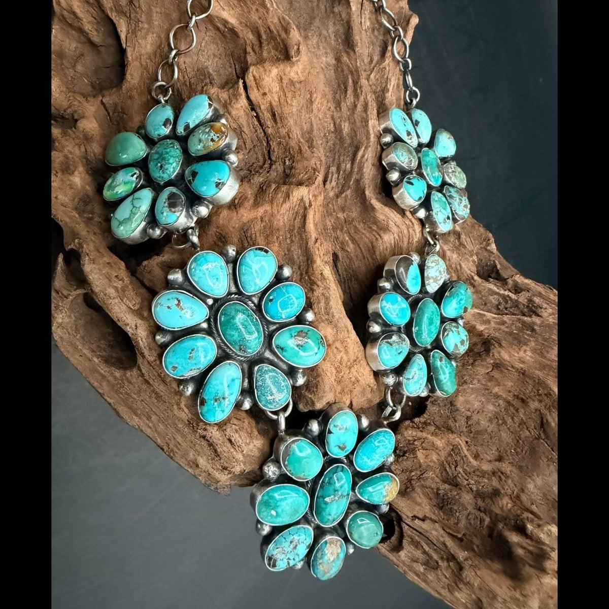 Turquoise Large Cluster Set (Necklace) with Post Cluster Earrings - SETSL104