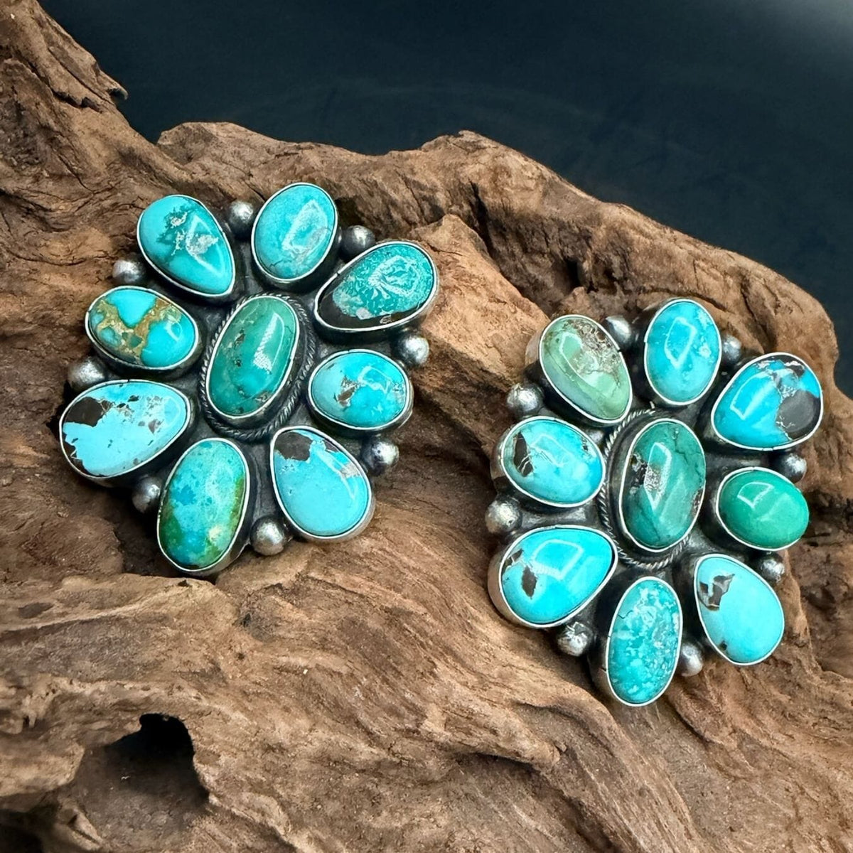 Turquoise Large Cluster Set (Necklace) with Post Cluster Earrings - SETSL104