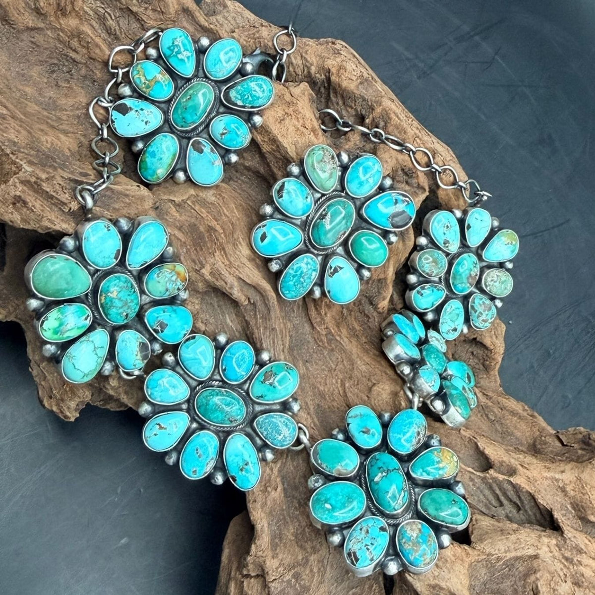 Turquoise Large Cluster Set (Necklace) with Post Cluster Earrings - SETSL104