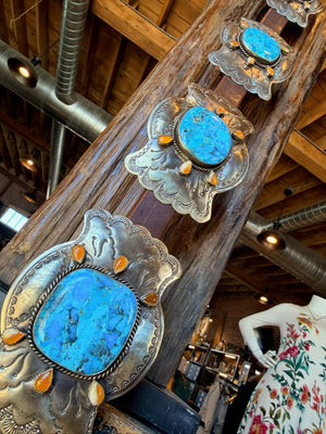 Turquoise Medallion/German Silver Concho Belt - BBAR290