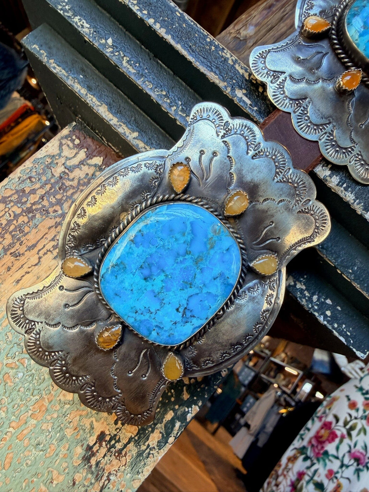 Turquoise Medallion/German Silver Concho Belt - BBAR290