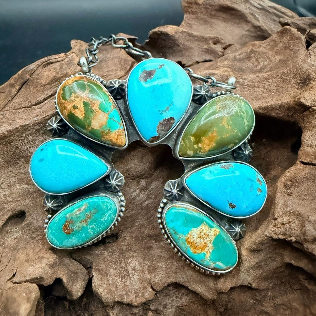 Turquoise Naja 7-Stone / Sterling Chain Necklace - NSL39