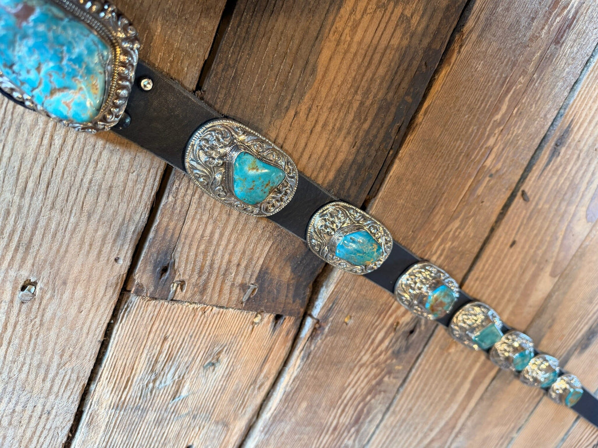 Turquoise Nugget/German Silver Concho Belt - BBAR66-T4